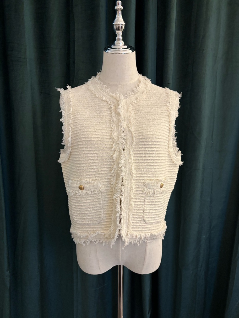 J.Crew Natural Fringed Tweed Sleeveless Vest